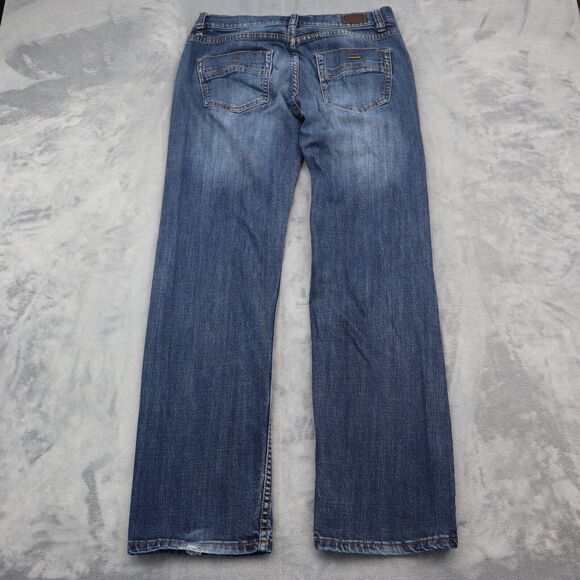 RS Pants Mens 32 Blue New York Slim Straight Mid Rise Zip Dark Wash Denim Jeans - Picture 8 of 16